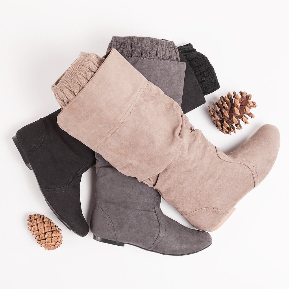 Women's Flat Knee Hight Boots Faux Suede NIB